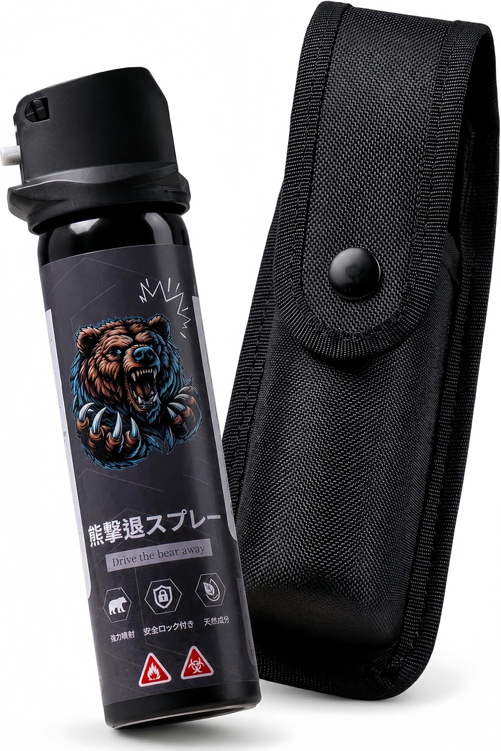 山へ入るたびに、 「もし熊に遭遇したら…」 そんな不安を感じたことはありませんか？ 登山やキャンプ、渓流釣り、山菜採りなど、 自然を楽しむ時間だからこそ、備えは欠かせません。 この熊撃退スプレーは、 最大約4〜7mのジェット噴射で距離を確保しながら使用できる設計。 高濃度カプサイシン2％配合で、 万が一の緊急時に備えるアウトドアアイテムです。 さらに、 専用ホルスター付きなので、 リュックやベルトへ装着でき、必要な時にすぐ取り出せます。 軽量・コンパクトだから、 女性でも持ち運びやすく、長時間の登山でも負担になりません。 登山、キャンプ、ハイキング、渓流釣り、林業、農作業など、 熊との遭遇が心配なあらゆるシーンに。 自然を安心して楽しむために。 万が一に備える熊対策アイテムとしておすすめです。熊との遭遇に備える、携帯できる安心の熊対策スプレー 登山・キャンプ・渓流釣り・山菜採り・林業作業など、熊との遭遇リスクがあるシーンにおすすめの熊撃退スプレーです。 最大約4〜7mの強力ジェット噴射で距離を保ちながら使用しやすく、携帯しやすいコンパクトサイズを採用。 専用ホルスター付きなので、必要な時に素早く取り出せます。 商品の特徴 強力ジェット噴射 最大約4〜7mまで届く液体ジェット噴射で熊対策をサポートします。 カプサイシン2％配合 高濃度カプサイシン配合。緊急時の備えとしておすすめです。 携帯しやすい設計 コンパクトサイズなのでバッグ・ベルト・リュック・自転車などへ装着可能。 専用ホルスター付属 必要な時に素早く取り出せる専用ホルスター付き。 安全ロック搭載 誤噴射を防ぐ安全ロック付きで持ち運びも安心。 アウトドアに最適 登山・キャンプ・ハイキング・釣り・山林作業など様々なシーンで活躍。 商品仕様 内容量：約110ml 噴射距離：約4〜7m（無風時の目安） 有効成分：カプサイシン2％ 使用温度：-30℃〜45℃ 有効期限：約3年間 付属品：専用ホルスター 安全ロック付き おすすめ使用シーン 登山・キャンプ・ハイキング・渓流釣り・山菜採り・林業・農作業・アウトドア・防災用品・熊対策用品としておすすめです。