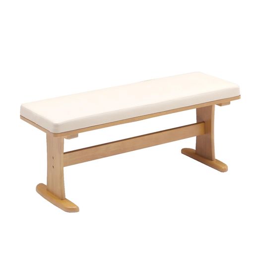 サイズ:幅113x奥行34x高さ43cm 重量:11kg 素材:ラバーウッド無垢、合成皮革(PVC)