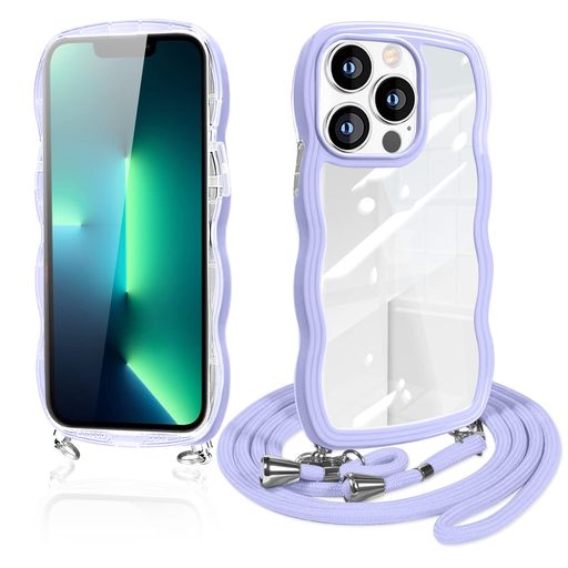 iPhone13Pro用ケースクリアショルダーいphone13Proスマホケース透明TPUカバーストラップ付き肩掛け首掛..