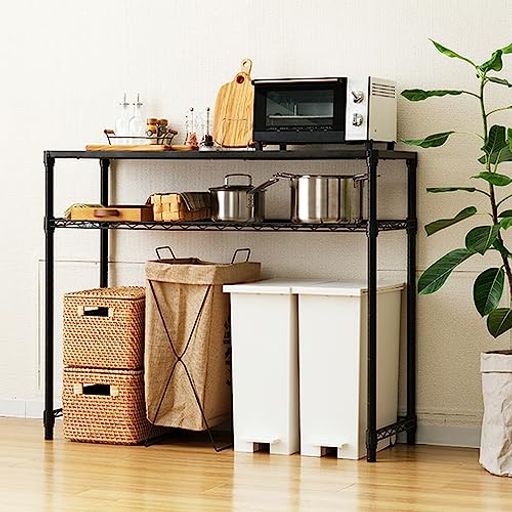 ドウシシャルミナスノワールキッチンラック棚幅1102段スリムゴミ箱上ラック全体耐荷重160kg大型レンジ..