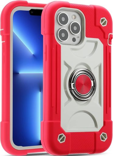 Rakuten - iPhone15ProMaxケース耐衝撃頑丈360度回転スタンドリング付き付き虹色かわいいアイフォン15プロマックスケース車載ホルダー対応落下防止ストラップホール付きアウトドア子供仕事用(ローズ…