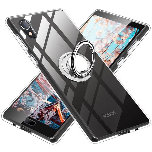 Rakuten - AQUOSsense2ケースリング透明TPUクリアリング付き回転リング(SH-01LSHV43SH-M08AndroidOneS5カバー専用)全透明黄変防止薄型柔らかい殻ケース耐衝撃車載ホルダー対応ケース