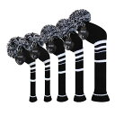 ブラックカラーホワイトストライプゴルフスカーフ、5PCS/セット、ドライバーウッド*1、フェアウェイウッド*2、ハイブリッド*2