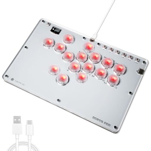 レバーレスアケコン 薄型ロープロ16ボタンレバーレスコントローラー 膝置き可 無遅延 T16 FOR PC SWITCH PS4 PS3 RGB LEDライトDIY ホットスワップ 天板カスタマイズ用テンプレート 天板広め …