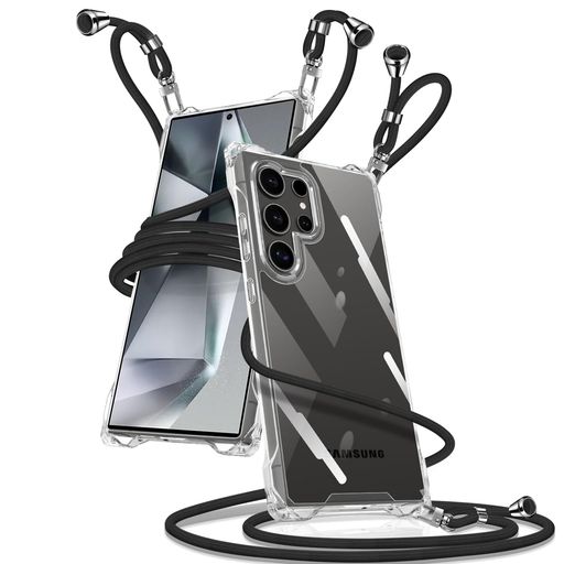 Rakuten - Muciyazi用のGalaxyS24Ultra5GケースクリアショルダーギャラクシーS24ultraスマホケースSC-52ESCG26カバー肩掛け斜めかけ縄掛けケース透明薄型軽量TPU+PC携帯ケース紐付き