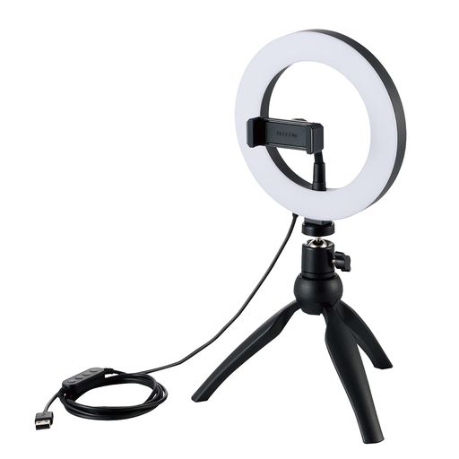乐天商城 - エレコムLEDリングライト三脚16cm3色モード/10段階調光USB給電ブラックDE-L02BK
