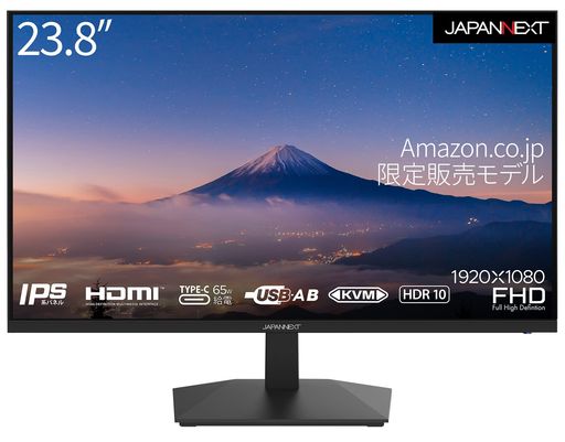 JAPANNEXT 23.8インチ モニター フルHD 1920x1080解像度 IPS ディスプレイ (KVM/HDMI/USB-C 給電 (65W) / スピーカー内蔵/VESA対応/ブルーライトカット) JN-IPS238FHDR-C65W