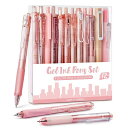 FourCandies12本パステルゲルインクボールペンセット11本ジェルボールペン&1本蛍光ペン引き込み式0.5mmかわいいかきやすいノートテイキングペン学校...