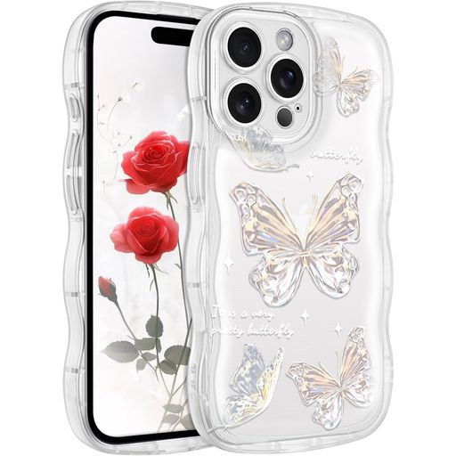 Rakuten - MuzifiPhone15Pro用ケースクリア可愛いちょうウェーブTPUソフトケース透明かわいい韓国薄くて軽い人気おしゃれ耐衝撃携帯カバーアイフォン15Pro用スマホケース(iPhone15Proクリア)