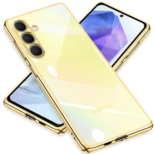 乐天商城 - ZHUAZHULEGalaxyA555Gケースクリアギャラクシースマホケースメッキ加工耐衝撃カバー透明TPUレンズ保護ストラップホール付き薄型黄変防止擦り傷防止人気(ゴールド)