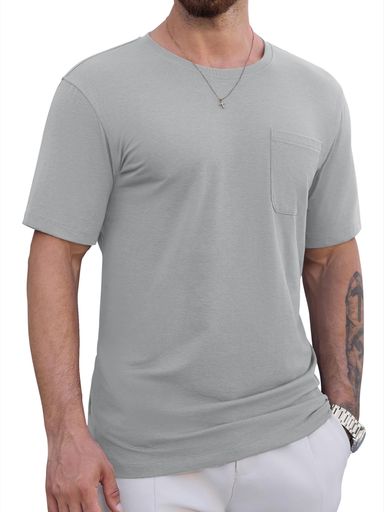 [KEFITEVD]半袖tシャツメンズ速乾接触冷感インナーシャツ通気ポケットtしゃつストレッチ軽量スポーツウェアランニングゆったりライトグレーM