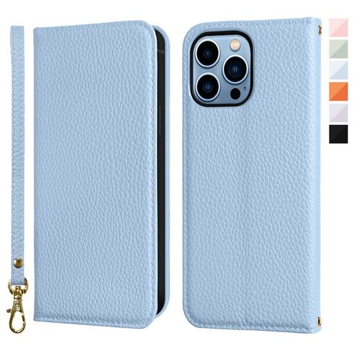 NanHouFor適用するiPhone13Proケース手帳型超繊皮カバー手帳型耐衝撃保護カバー内蔵マグネット財布型携帯カバーカードポケットスタンド機能リストバンドに適したアイフォン13Pro-ライトブルー