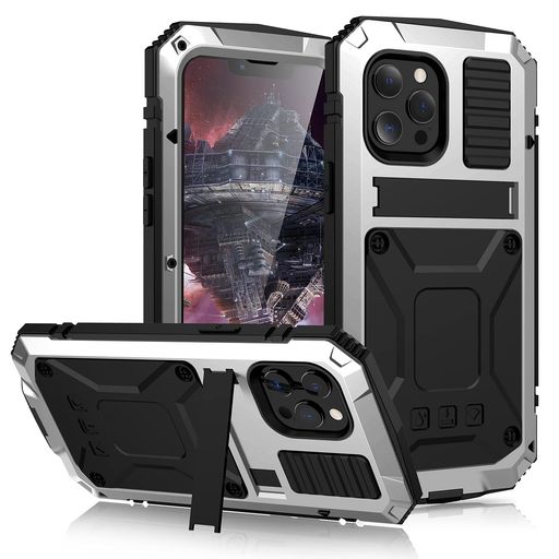 樂天商城 - PboyiqiSiPhone13Proケース耐衝撃防水防塵三防アイフォン13プロ6.1インチアルミケーススタンド機能アルミバンパーケース強化ガラス内蔵最強級金属合金360強力保護軍用耐衝撃ケース(iPhone