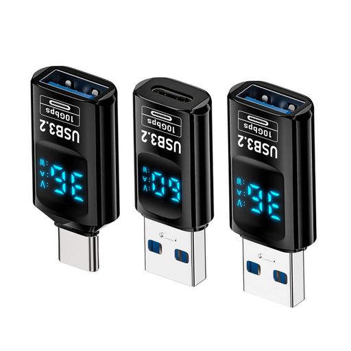 JSERType-CUSB-C-USB3.2Type-Aアダプター10Gbpsデータ転送、電流・電圧測定、スマートLEDディスプレイ、急速充電モニタリングディスプレイ、テスター検出器(3個パック)