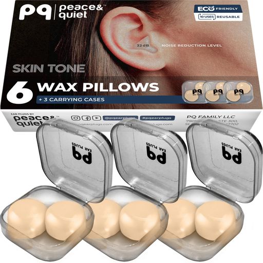 PQ睡眠用シリコン耳栓-睡眠と水泳用の6個のシリコン耳栓-ゲルによるノイズキャンセリングと耳の保護-遮音レベル32dBの用、6個の枕(ベージュ)