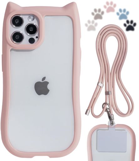 LIISEAいphone13proケースクリア可愛い猫耳あいふぉん13ケースproショルダーiphone13proケースストラップ付きスマホケースiphone13pro耐衝撃透明韓国おしゃれ肩掛け首掛け