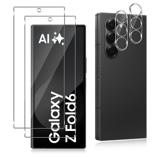 【対応機種】GalaxyZFold6専用保護フィルムです。間違えて購入しないように、ご購入前に商品画像をご参照の上、機器の型番をご確認ください。 【全面保護】旭硝子素材を採用して、業界9H硬度の強化ガラスを誇ります。液晶保護フィルムとカメラフィルムセットで、外部からの衝撃を吸収し、画面とカメラへのダメージを最低限まで抑えました。飛散防止コーティングが施されているため、フィルムが割れてもガラスの破片が飛び散らず、ケガをする心配がありません。 【高感度タッチ·超高透過率】保護フィルムの極薄の厚みと優れた透明性により、フィルムなしと同じ高品質な体験を楽しむことができます。使用時には、柔軟なボディ操作と非常に滑らかなタッチを体験できます。同時に、画像本来の鮮明さを損なうことなく色彩と美観を完璧に再現し、高精細な画質を楽しみいただけます。 【指紋防止・防水撥油】【疎水撥油&amp;指紋防止】フィルムの表面には、防指紋・防汚・防汗効果のあるナノオイルが塗布されており、油脂や皮脂などの目に見えるものは付着しません。