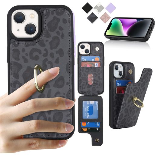 CavoriPhone15ケース背面ポケット付き手帳型ケースカードポケット【上下開】携帯ケース【RFID機能】薄型落下防止財布型ケーススマホケースcase360°回転リング可愛い横置免許証とクレジット…