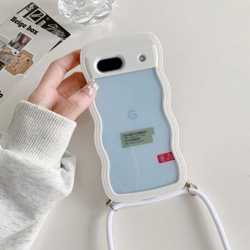 Rakuten - HILEGENERPixel7Aかわいいクリアケース波状フレームクリアストラップショルダー耐衝撃グーグルピクセル7A6.1インチカバー肩掛け斜めかけ縄掛けケース【長さ調整可能縄掛け付き】ウェーブデ…