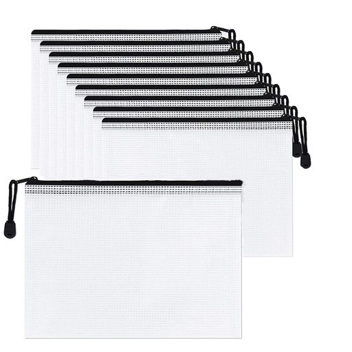 LIKENNYジッパー式ファイル袋ファイルケース領収書オフィス用品A5網目書類整理収納PVC製防水化粧品収納袋10枚入り(ブラック)