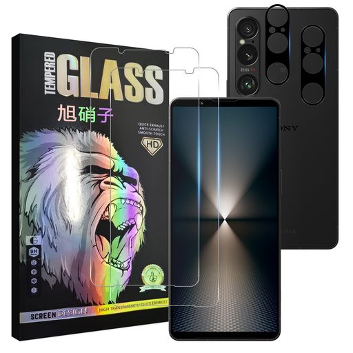 対応Xperia1VISO-51Eフィルム【2+2枚セット-日本旭硝子】xperia1viガラスフイルム【2枚】+レンズフィル..