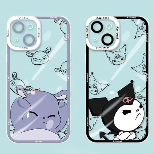サンリオクロミiPhone14Plus用ケースカップルクリア保護カバーかわいいスマホケース[透明軽薄型ワイヤ..