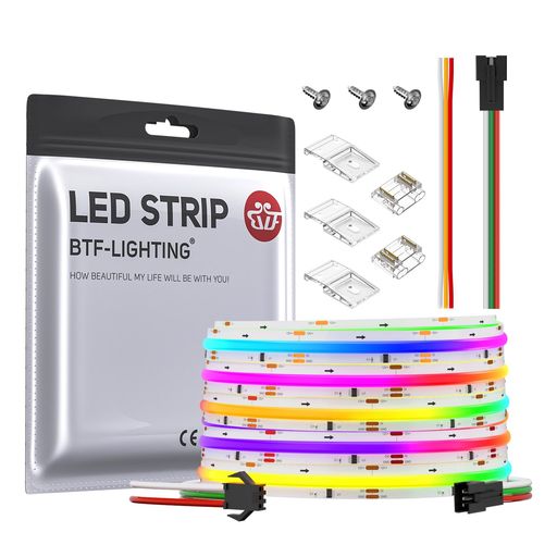 BTF-LIGHTING FCOB WS2811 IC RGB IC LEDテープライト 高密度 フレキシブル 均一光 5M 630LEDS/M 3PIN RGBIC 70IC 幅10MM ストリップライト DC12V アドレス指定可能