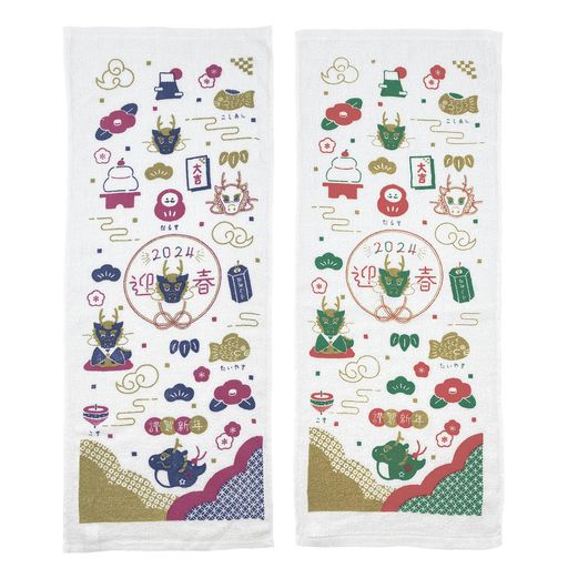 シンプルフレッシュ(SimpleFresh)2024年干支辰年フェイスタオル【はんなりどらごん】34x86cm12枚入(2色..