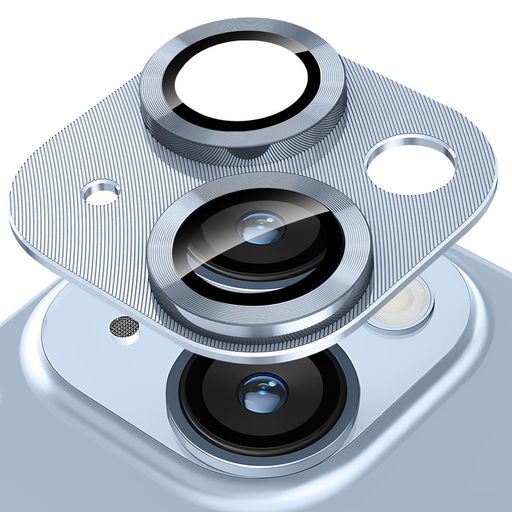 KAKUKIFORIPHONE14/IPHONE14PLUSカメラフィルムアイフォン14/アイフォン14プラスカメラ保護フィルム耐衝撃露出オーバー防止アルミ合金カメラカバー(IPHONE14/14PLUSブルー)