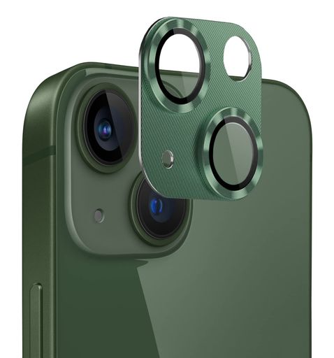 KAKUKIFORIPHONE13/IPHONE13MINIカメラフィルムアイフォン13/アイフォン13ミニカメラ保護フィルム耐衝撃露出オーバー防止アルミ合金カメラカバー(グリーン)