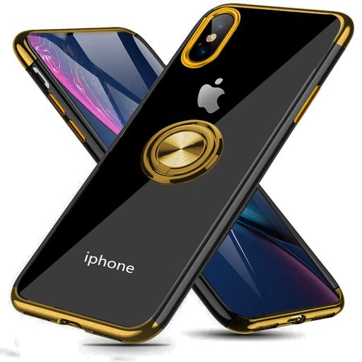 iPhoneXsMax用ケースリング付きクリア落下防止耐衝撃スタンド機能透明TPUメッキケース防塵薄型軽量一体型変形防止全面保護カバーアイフォンXSMax用ケース金MJJ-1039-5-3