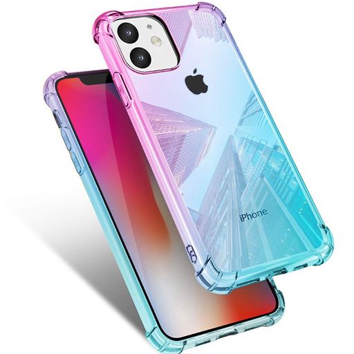Rakuten - iPhone11用ケースクリア耐衝撃薄型グラデーション透明TPUバンパー薄型軽量取り出し易い全面保護カバー光学メッキ加工おしゃれ擦り傷防止指紋防止ストラップホール付きスリムピンク/グリ…
