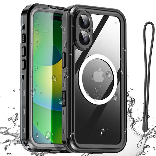 AICASE 防水ケース IPHONE 16 対応 MAGSAFE 防雪、防塵、耐衝撃、IP68 認定 全身保護 完全密閉 水中カバー ブラック