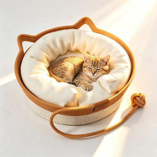 ペット用休憩ベッド 大型猫・複数匹対応、四季通用、爪に強く丈夫、お手入れ簡単、おしゃれなデザイン 【大型猫・複数匹にも対応!ゆったりサイズ設計】大きな直径と十分な高さを備えたゆったり設計で、体重約 10kg までの太った猫ちゃんでも窮屈さを感じずにくつろげます。2 匹の猫ちゃんが一緒に入っても余裕のあるスペースで、のびのびとお昼寝を楽しめます 【一年中快適!通気性抜群の天然籐素材】天然籐を使用しており、通気性が非常に良いのが特徴です。夏は涼しく風通しが良く、冬は別売りのマットを敷くことで暖かく過ごせます。季節ごとにベッドを買い替える必要がなく、経済的で長く愛用できます。 【丈夫で長持ち!猫の爪に強い素材】猫の爪に強い耐磨耗性の高い素材を使用し、繰り返しの使用でも傷みにくく、長く愛用できます。なめらかな肌触りで猫ちゃんの肌を刺激せず、気持ちよくくつろげる設計です。 【お部屋のインテリアにもなるおしゃれな猫窝】 猫の耳をかたどったデザインが愛らしい、おしゃれな猫窝(猫ベッド)です。