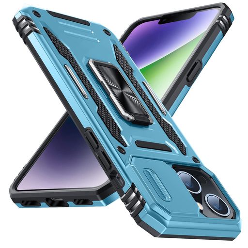 樂天商城 - iPhone13ケースリング付き耐衝撃pc+tpu車載ホルダー対応軽量薄型擦り傷防止取り出し易い360°回転スタンド機能リング携帯カバーライトブルーLR-10-IP13-04