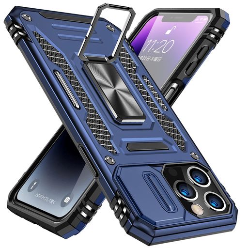 Rakuten - iPhone11ProMax用ケースリング付き衝撃吸収耐衝撃一体型落下防止米国軍事MIL標準取得スタンド機能PC+TPU二重構造防塵薄型軽量360度回転全面保護カバーアイフォン用ケース青