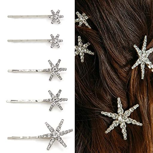 5個 星 ヘアボビーピン 女性用 シルバー スノーフレーク ヘアクリップ クリスタル ...