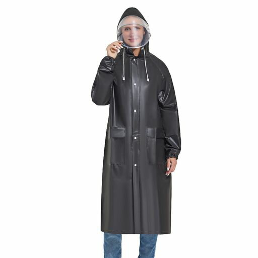 [TIMOISE] レインコート 自転車 リュック対応 レインウェア レディース メンズ レインポンチョ 大きいサイズ ロング 雨カッパ 雨具 (ブラック XL)