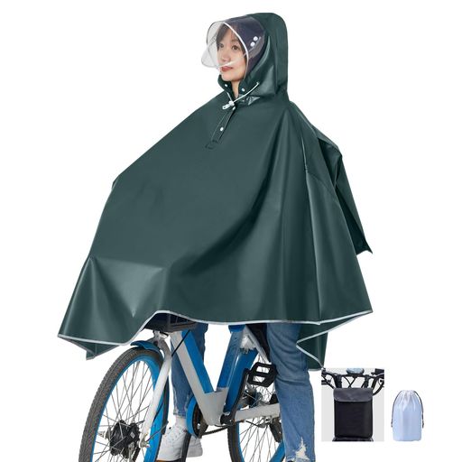 [FACECOZY] 男女兼用 レインコート 自転車 二重ツバ 自転車用 レインコート レディース 反射テープ付きレインポンチョ 防水レインポンチョ 長いポンチョ 梅雨対策 耐久性 軽量 レインコート 雨合羽 サイクル仕様 通勤通学 、収納袋付き