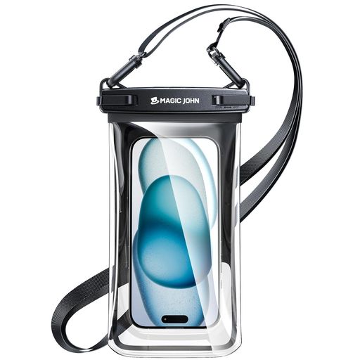 【MAGICJOHN】スマホ防水ケース‎8インチ以下全機種対応IPHONE防水ケース良いタッチ感度顔認証高透過率首掛けIPX8認定海お風呂水中撮影透明ブラック