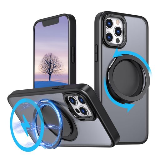 Rakuten - iPhone12ProMax/13ProMax用ケース【ブラケットギアの回転】【Magsafeリング・スタンド一体】360°回転スタンドマグネット搭載縦横両対応角度調整可ストレスを和らげるリング指紋防止ワイアレス…