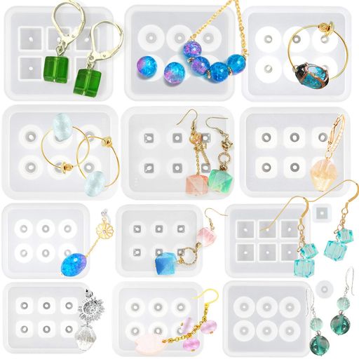 FUNSHOWCASE ビーズ シリコンモールド 14個セット 6穴 ピアス イヤリング 球体 ボール 通し穴付き UVレジン エポキシ樹脂 ペンダント キーチェン ジュエリー カボション ジェムストーン 宝石 …