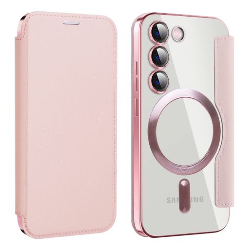Rakuten - MuZiFSamsungGalaxyS24用ケース手帳型Magsafe対応クリア背面透明高級なPUレザー永久磁石マグネットスマホケースカード収納、人気財布型カバー軽量S24用手帳カバー(ローズゴールド)