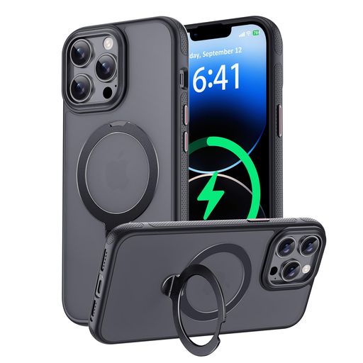 KISECASEiPhone13pro用ケースMagsafe対応ワイヤレス充電磁気リングマグネット搭載定点360度回転スタン..