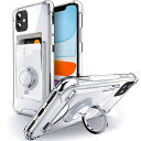 SHIELDSUPiPhone11用ケース背面カード収納リング付きスタンド機能耐衝撃透明TPUカバー6.1インチアイフォン11スマホケース-クリア