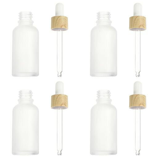 FRCOLORスポイトボトル30ml4本セット|エッセンシャルオイル瓶木目調キャップ|ガラス遮光瓶精油保存詰め替えアロマボトル美容液小分け容器携帯用