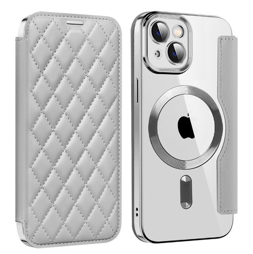 Rakuten - KeKeYouiPhone15Plus用ケース手帳型クリアMagsafe対応背面透明キルティング高級なPUレザースマホケースゴージャスカード収納おしゃれ人気財布型格子柄カバーアイフォン15Plus用手帳カバー