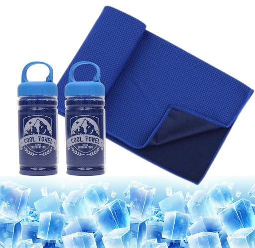 ボトル入りクールタオル2個セットブルー冷感タオル速乾熱中症対策スポーツアウトドア