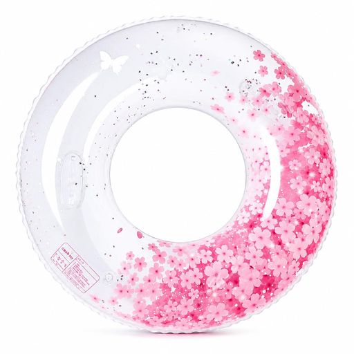 浮き輪 うきわ 浮き具 浮輪 持ち手付き 桜柄 透明 O型 可愛い フロート スイミング ビーチ プール 夏休旅行 海水浴 水泳 アウトドア レジャー用品 (90# 持ち手付き)