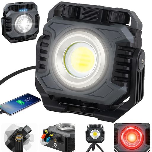 【多機能投光器・両面照明・コンパクト】投光器、懐中電灯、SOS信号灯3in1多機能,大人気機能を統合しています。正面に高品質COBライトを 搭載して、均一な面で発光でき、より幅広い範囲を照明する。バックは高輝度スポットライトを搭載して、懐中電灯として、照射距離は100メー トルに達する。正面点灯だけでなく、バックも点灯可能です。小型なデザインで重さが295g、 軽量化タイプなので持ち運びにも便利です。 アウトドア、作業や防災用品としてもおススメです! 【超高輝度5000lm・無段階色温度/輝度調整・目に優しい光】高品質COBチップを搭載して、投光器は全光束で5000lmを達し、より遠くまで、より 広い範囲を明るく照らします!作業用照明、緊急用、アウトドア用のいずれにも最適です。ノブを回して明るさと色温度を自由に無段階調整で きます。さまざまな作業ニーズに合わせて明るさを調節できます。優れたCOBチップを使用して、フリッカーフリー目に優しいので、長時間作業 に最適です。先端の技術に基づいて、高品質の材料を採用、厳格の品質管理を実行し、ライトの品質を保証いたします。